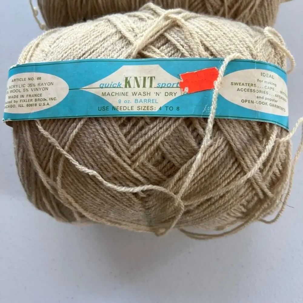 Vintage Quick Knit Sport Yarn Barrels Beige Color Lot Of 3